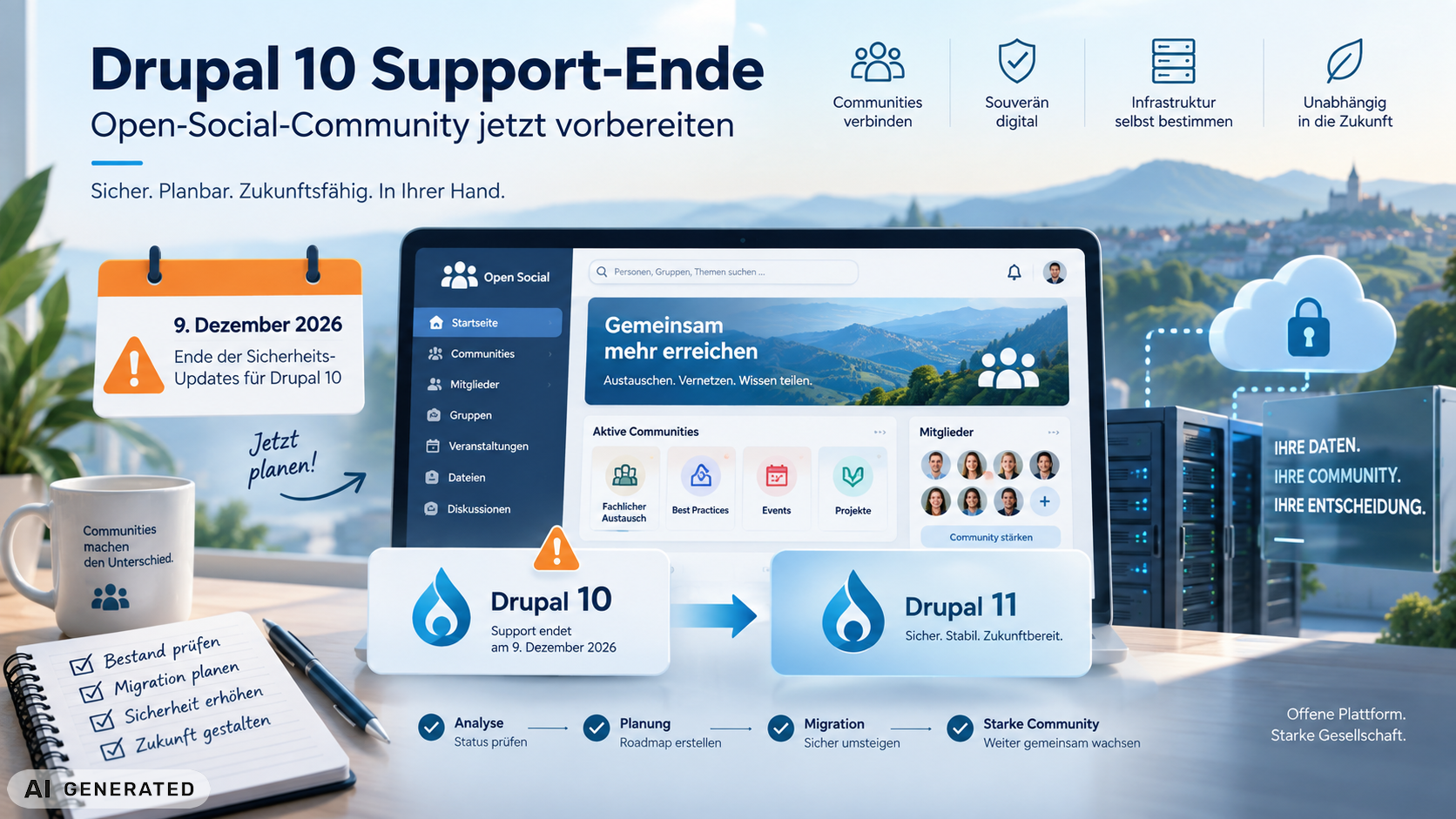 Am 9. Dezember 2026 endet der Support für Drupal 10. Was das für Ihre Open-Social-Community bedeutet und wie Sie sich rechtzeitig vorbereiten.